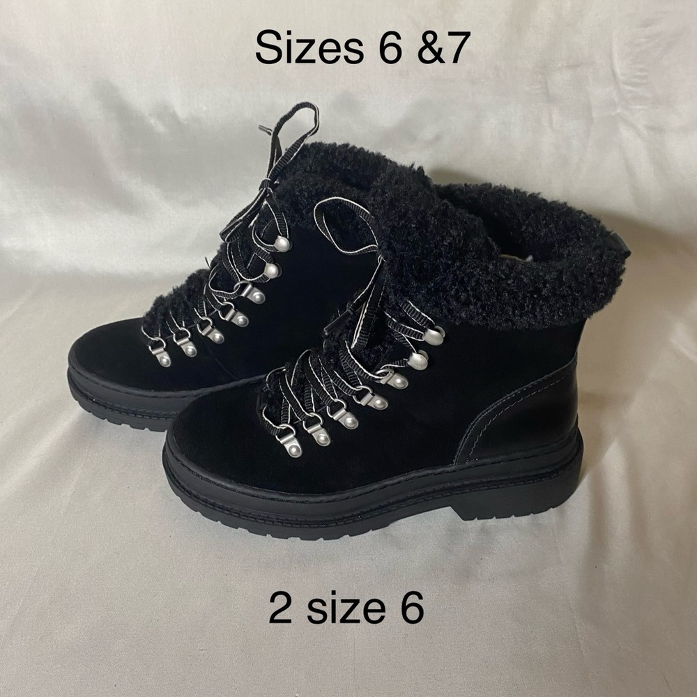 New Splendid Yvonne Suede Leather, Faux Fur Trim Hiking Boots/ Booties